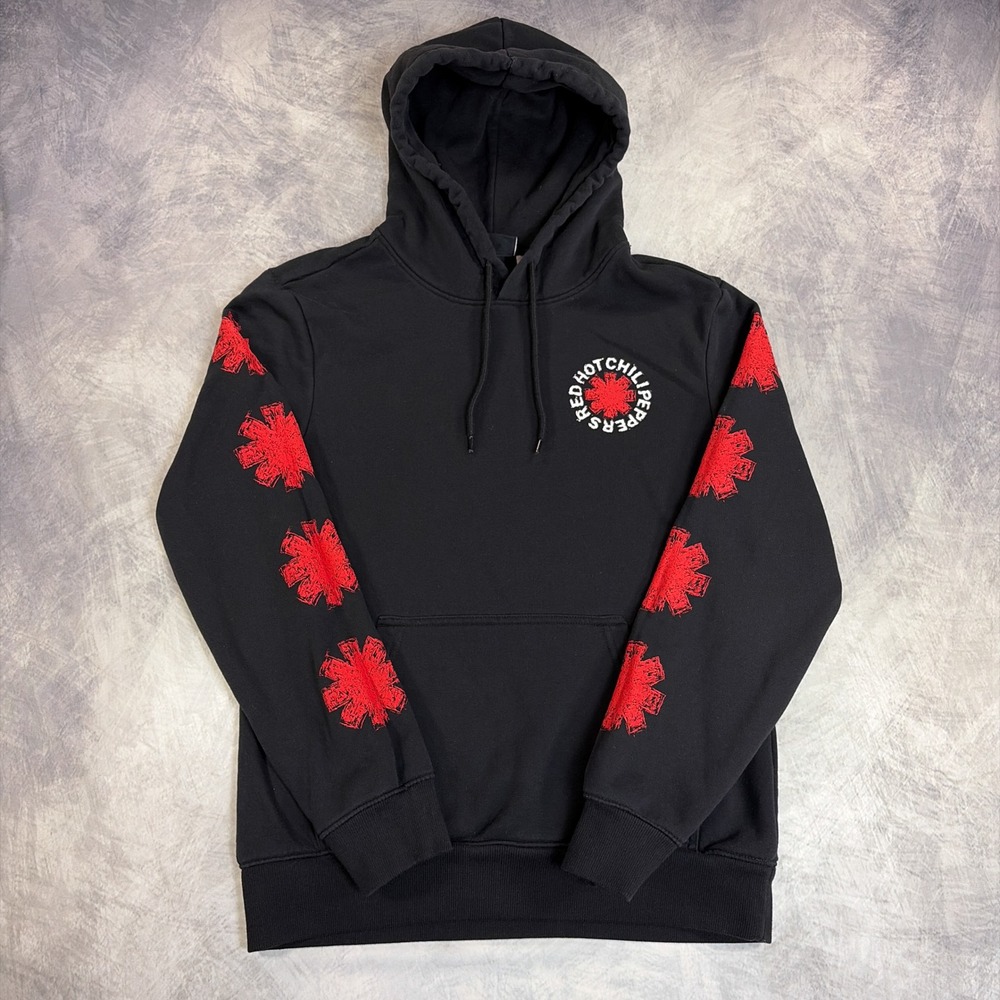 H&M Red Hot Chili Peppers Hoodie Mens Small Black Graphic Sleeve Print Band Tee